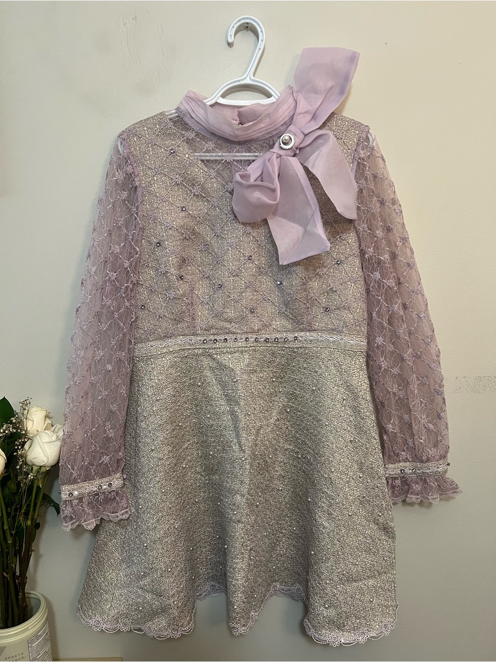 Lace & Sparkle Lavender Bow Formal Dress - Picture 1 of 4